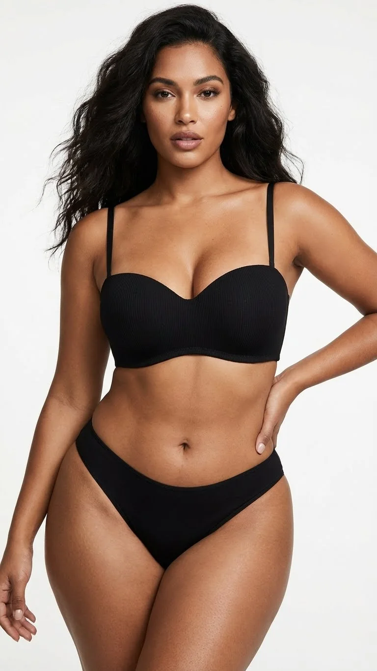 LunaIntim Siyah Melanj Balkonet Sütyen Fitilli Dokulu Destekli Tasarım - Melanj Balkonet Detay